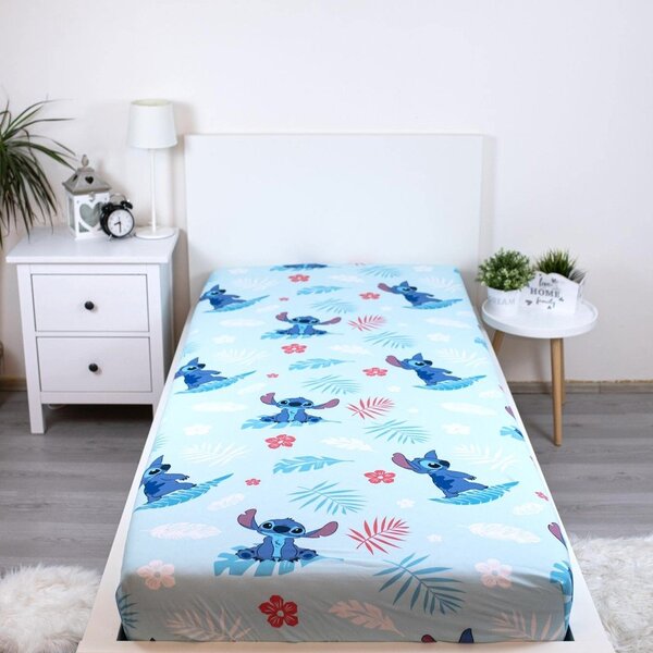 Modra napenjalna enojna bombažna otroška rjuha 90x200 cm Lilo & Stitch "Blue" – Jerry Fabrics