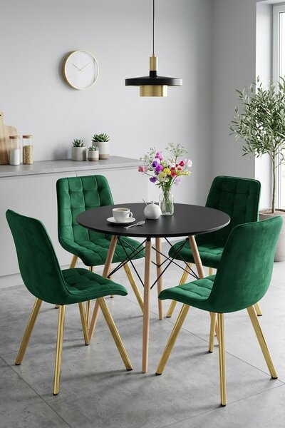 Jedilni stol CIEZA VELVET z zlatimi nogami, zelen