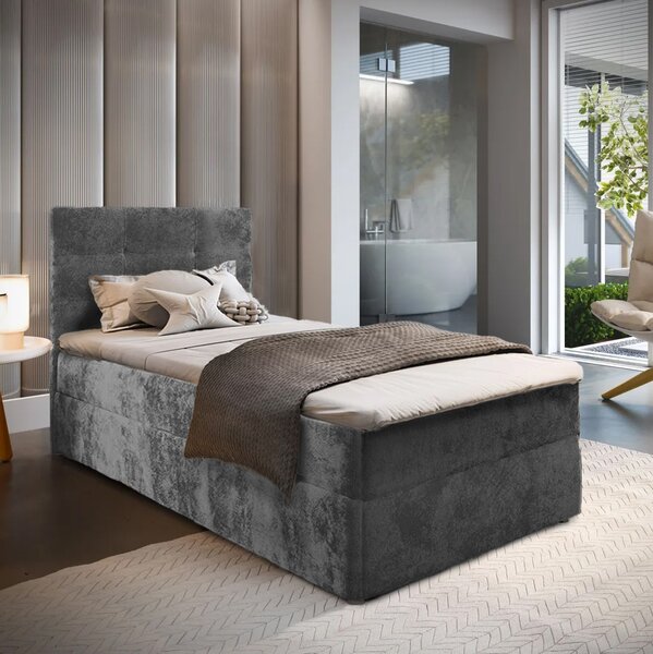 Oblazinjena postelja boxspring GLORIEN VELVET 80x200 cm siva Vzmetnica: Vzmetnica Bonell