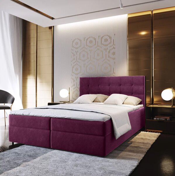 Oblazinjena postelja boxspring GLORIEN 140x200 cm vijolična Vzmetnica: Vzmetnica Bonell