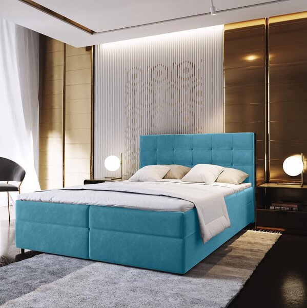Oblazinjena postelja boxspring GLORIEN VELVET 140x200 cm modra Vzmetnica: Vzmetnica Bonell