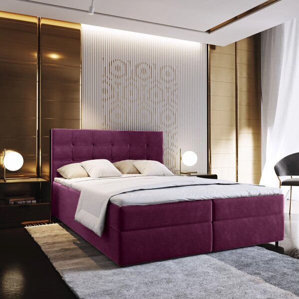 Oblazinjena postelja boxspring GLORIEN 140x200 cm vijolična Vzmetnica: Vzmetnica Bonell