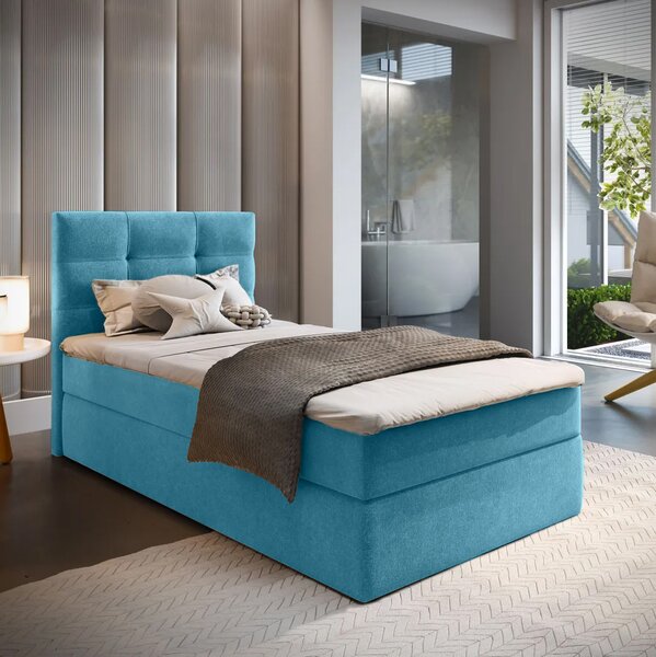 Oblazinjena postelja boxspring GLORIEN VELVET 90x200 cm modra Vzmetnica: Vzmetnica Bonell