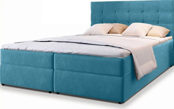 Oblazinjena postelja boxspring GLORIEN VELVET 140x200 cm modra Vzmetnica: Vzmetnica Bonell