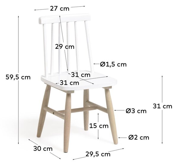 Otroški stol iz belega gumijastega lesa Kave Home Kristie