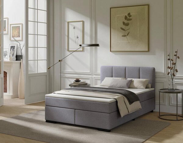 POSTELJA BOXSPRING 140 cm x 200 cm , les, tekstil, karton svetlo siva