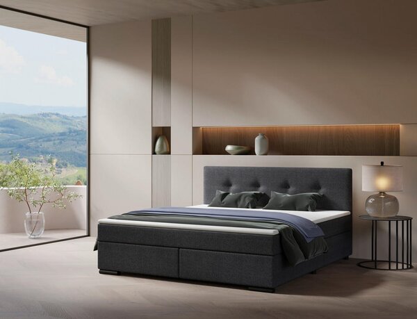 POSTELJA BOXSPRING 160 cm x 200 cm , les, tekstil, karton antracit