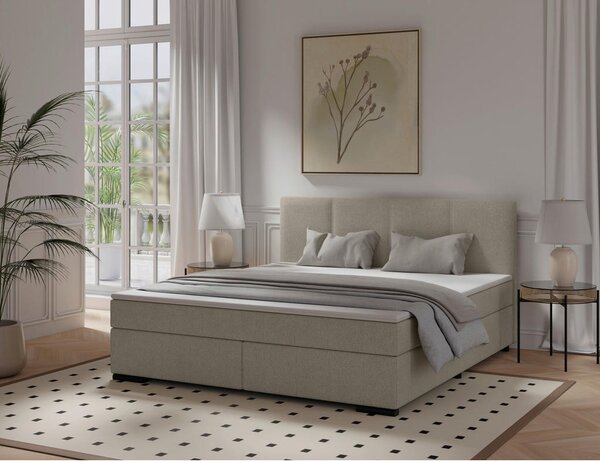 POSTELJA BOXSPRING 180 cm x 200 cm , les, tekstil, karton bež