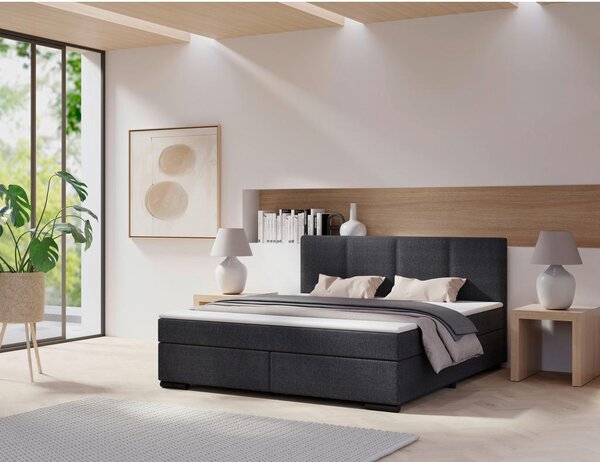 POSTELJA BOXSPRING 160 cm x 200 cm , karton, les, tekstil antracit