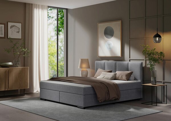 POSTELJA BOXSPRING 160 cm x 200 cm , les, tekstil, karton svetlo siva