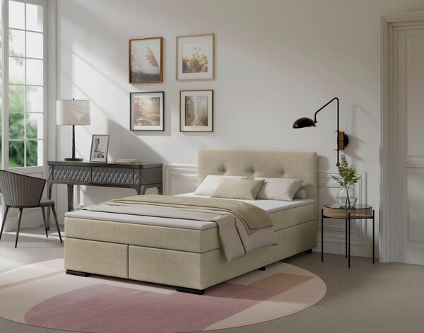 POSTELJA BOXSPRING 120 cm x 200 cm , les, tekstil, karton bež