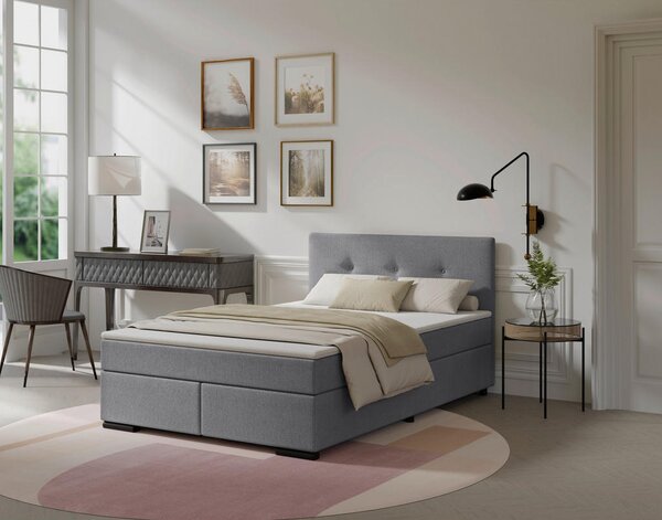 POSTELJA BOXSPRING 120 cm x 200 cm , les, tekstil, karton svetlo siva