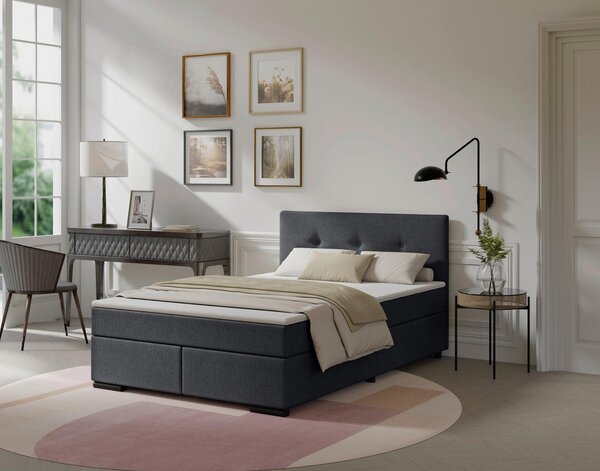 POSTELJA BOXSPRING 120 cm x 200 cm , les, tekstil, karton antracit