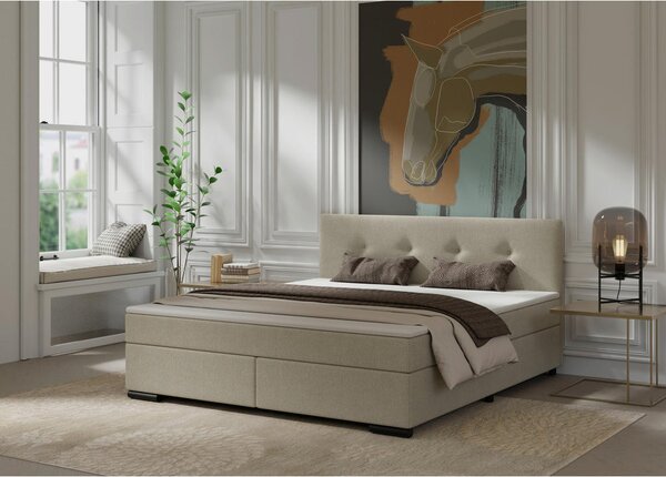 POSTELJA BOXSPRING 160 cm x 200 cm , les, tekstil, karton bež