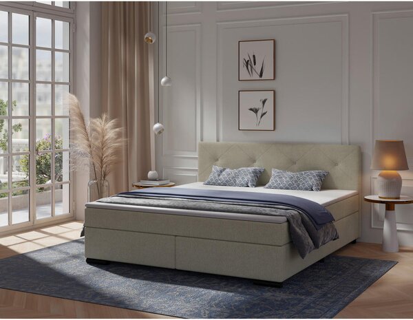 POSTELJA BOXSPRING 180 cm x 200 cm , les, tekstil, karton bež