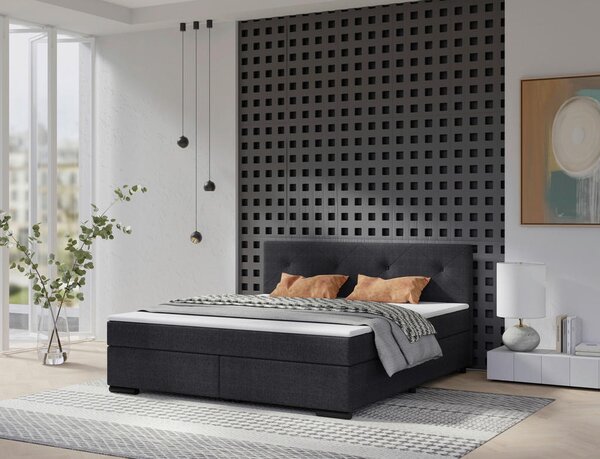 POSTELJA BOXSPRING 180 cm x 200 cm , karton, tekstil, les antracit