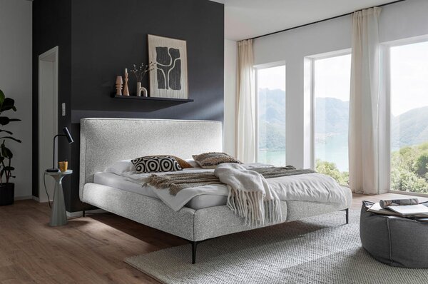 OBLAZINJENA POSTELJA 180 cm x 200 cm , tekstil, leseni material svetlo siva