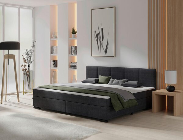 POSTELJA BOXSPRING 240 cm x 200 cm , les, tekstil, karton antracit