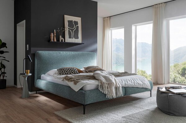 OBLAZINJENA POSTELJA 180 cm x 200 cm , tekstil, leseni material barve petroleja