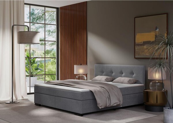 POSTELJA BOXSPRING 160 cm x 200 cm , les, tekstil, karton svetlo siva