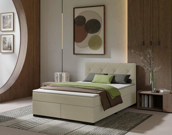 POSTELJA BOXSPRING 140 cm x 200 cm , les, tekstil, karton bež