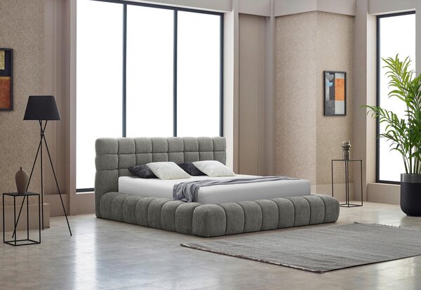 OBLAZINJENA POSTELJA 180 cm x 200 cm , kovina, tekstil siva
