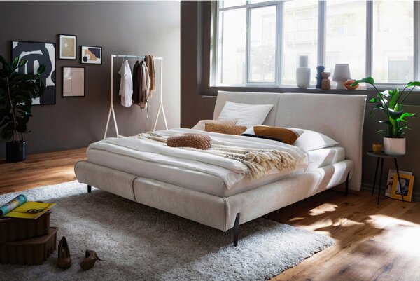 OBLAZINJENA POSTELJA 180 cm x 200 cm , tekstil, leseni material krem barve