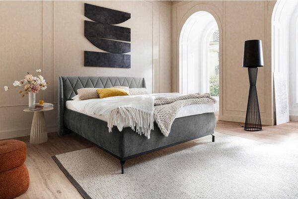 OBLAZINJENA POSTELJA 200 cm x 180 cm , tekstil, leseni material siva