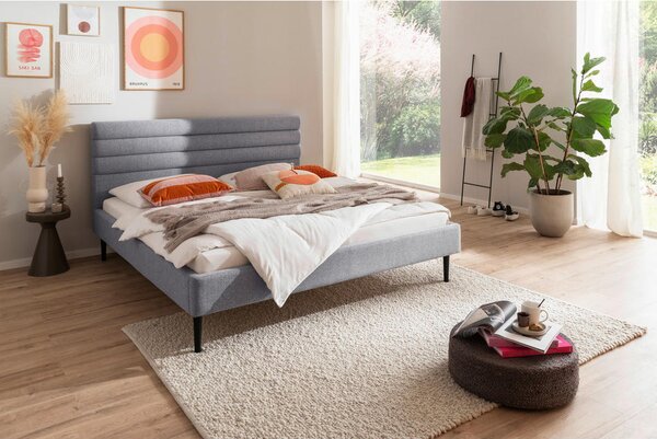 OBLAZINJENA POSTELJA 180 cm x 200 cm , tekstil, leseni material siva