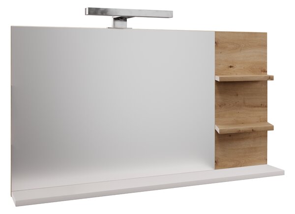 KONDELA Ogledalo z LED osvetlitvijo, bela/hrast artisan, CUBO CUB04
