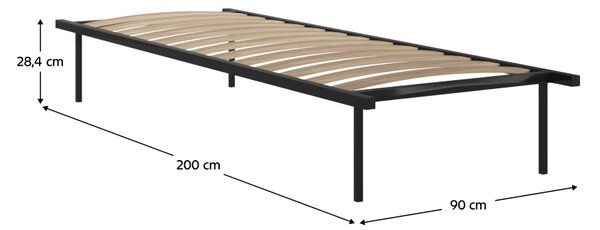 KONDELA Samonosno posteljno dno, 90x200, črna, kovina/breza, KENTAK