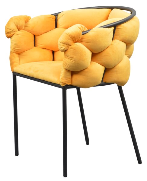 KONDELA Jedilniški stol, rumena tkanina Velvet/črna, DOROTA