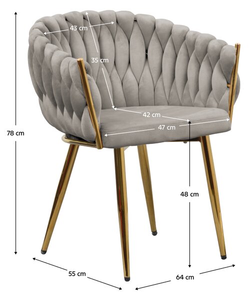 KONDELA Jedilniški stol, sivo-rjava tkanina Taupe Velvet/zlato kromirano zlato, DEILA