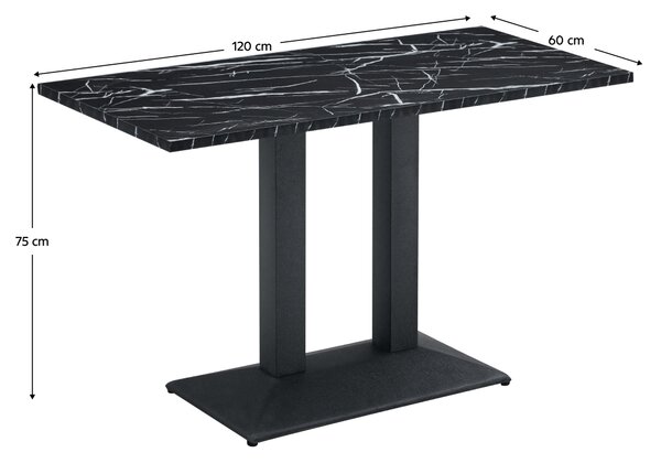 KONDELA Jedilna bistro miza, marmorno črna/črna, 120x60 cm, RINALDO TYP 2