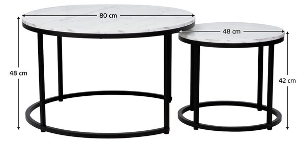 KONDELA Kljubske mizice, komplet 2, bela/črna, CIRKO