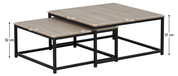 KONDELA Klubske mizice, komplet 2 kos, hrast sonoma/črna, KASTLER 2 NEW TYP 1
