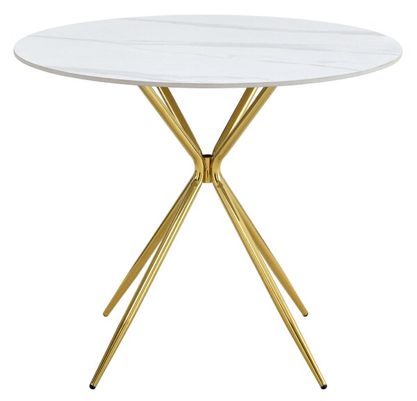 KONDELA Jedilna miza, beli marmor/gold krom zlata, premer 90 cm, MEKNER