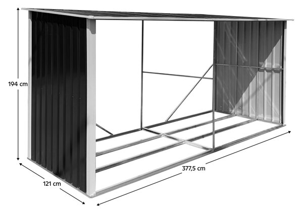 KONDELA Lopa za drva, antracit/bela, 377,5x121x194 cm, DARYL TYP 4