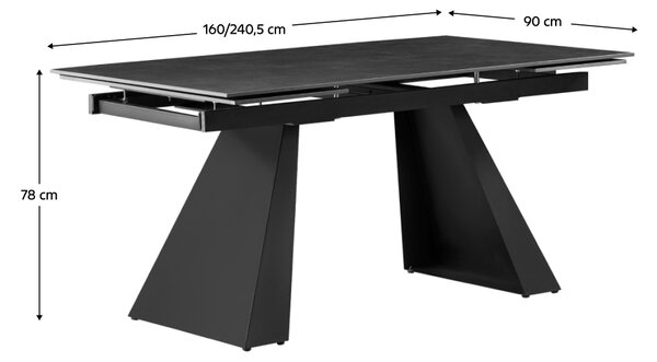 KONDELA Jedilna raztegljiva miza, grafit/črna, 160-240,5x90 cm, SALAL