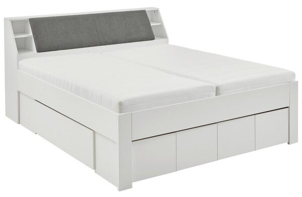 POSTELJA 180 cm x 200 cm , tekstil, leseni material siva, bela