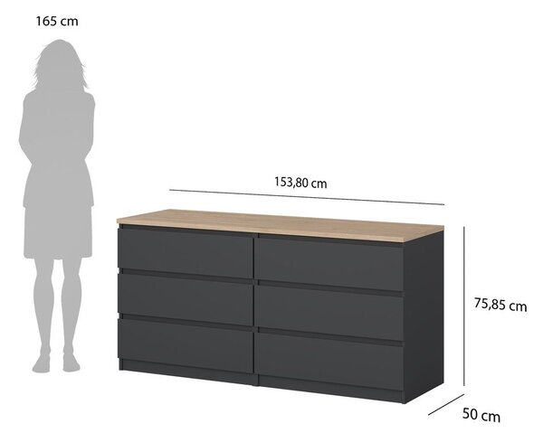 Temno siva komoda 154x76x50 cm Naia – Tvilum