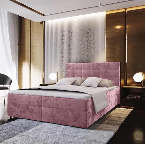 Oblazinjena postelja boxspring GLORIEN VELVET 180x200 cm roza Vzmetnica: Vzmetnica Bonell