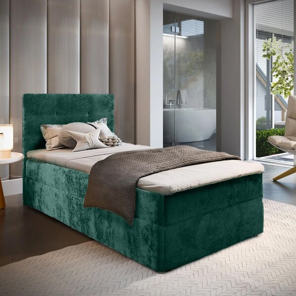 Oblazinjena postelja boxspring GLORIEN VELVET 90x200 cm temno zelena Vzmetnica: Vzmetnica Bonell