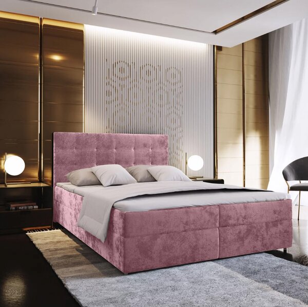 Oblazinjena postelja boxspring GLORIEN VELVET 180x200 cm roza Vzmetnica: Vzmetnica Bonell