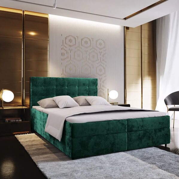 Oblazinjena postelja boxspring GLORIEN VELVET 160x200 cm temno zelena Vzmetnica: Vzmetnica Bonell