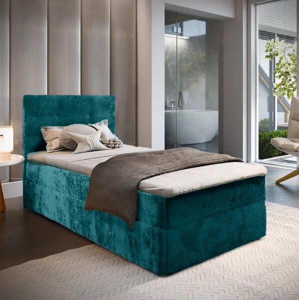 Oblazinjena postelja boxspring GLORIEN VELVET 90x200 cm turkizna Vzmetnica: Vzmetnica Bonell