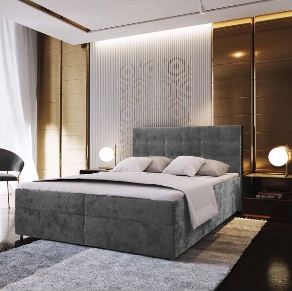 Oblazinjena postelja boxspring GLORIEN VELVET 140x200 cm siva Vzmetnica: Vzmetnica Bonell