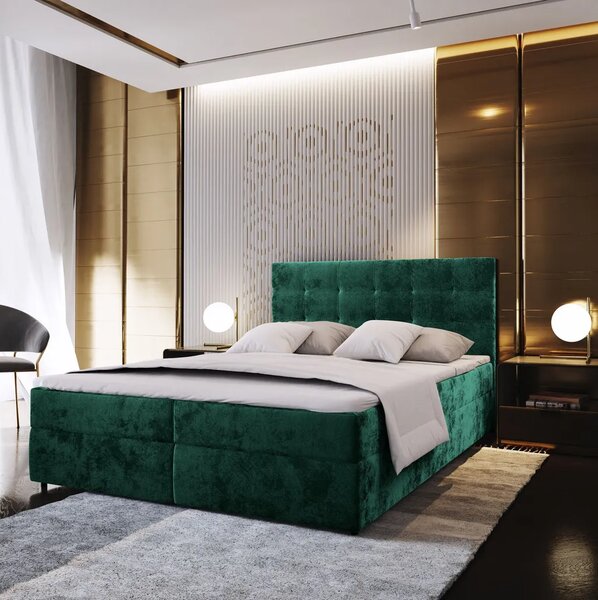Oblazinjena postelja boxspring GLORIEN VELVET 160x200 cm temno zelena Vzmetnica: Vzmetnica Bonell