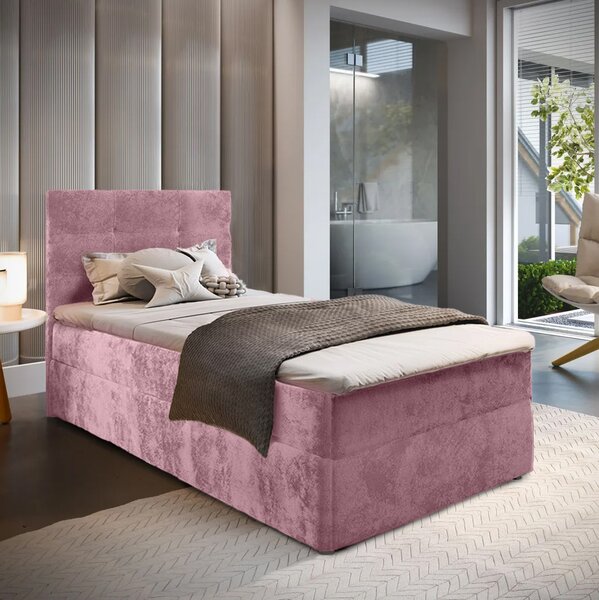 Oblazinjena postelja boxspring GLORIEN VELVET 90x200 cm roza Vzmetnica: Vzmetnica Bonell