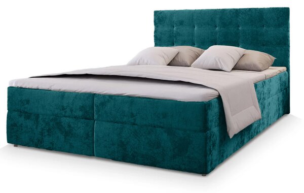 AKCIJA Opremljena postelja boxspring GLORIEN VELVET 140x200 cm turkizna II. kakovost Vzmetnica: Vzmetnica Bonell